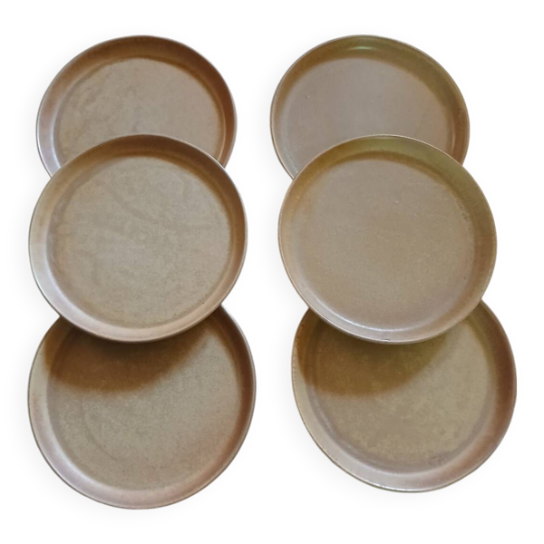 6 assiettes plates en grès vintages
