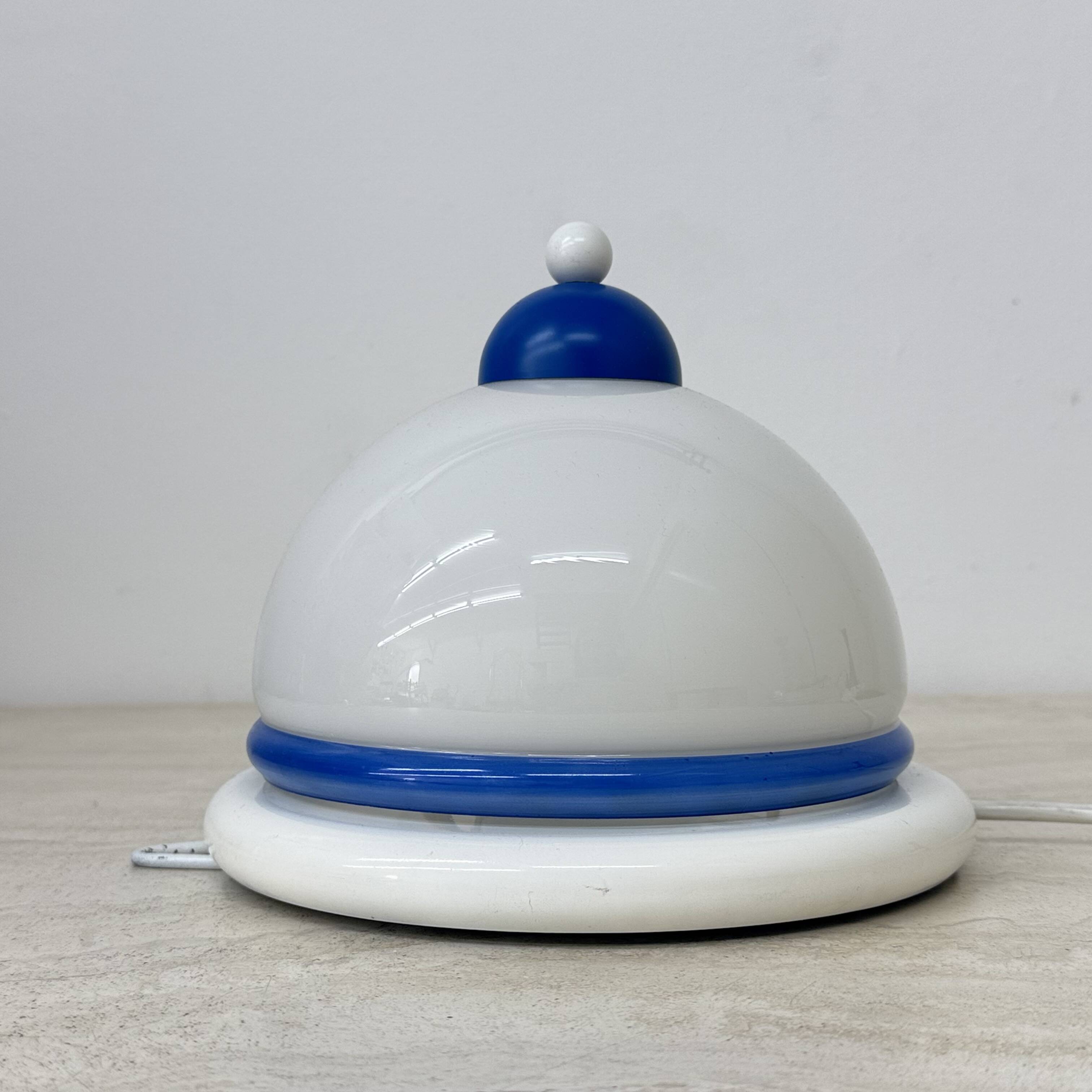 Vintage glass blue and white wall lamp sconce , 1970s