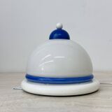 Vintage glass blue and white wall lamp sconce , 1970s