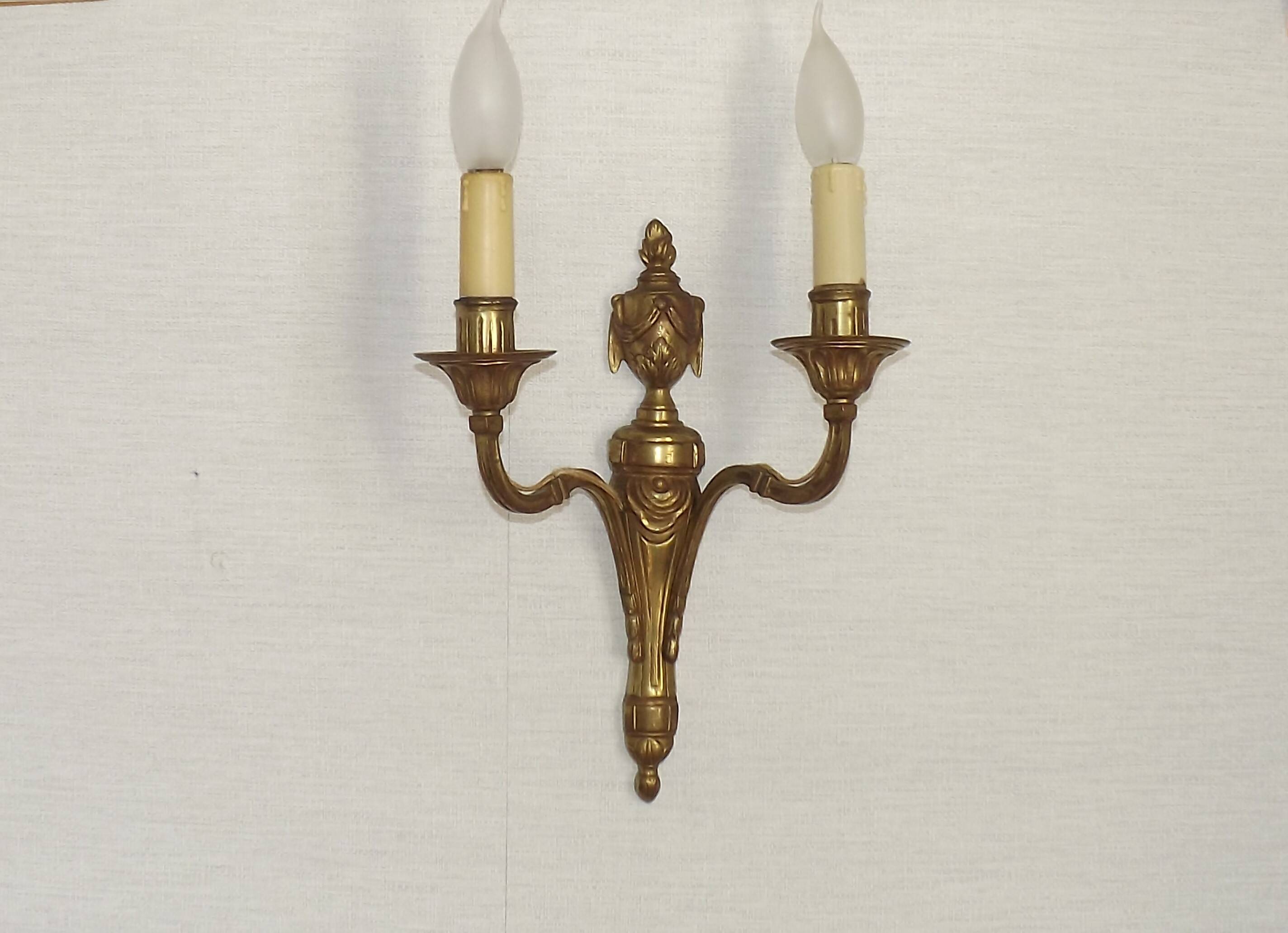 Large Bronze French Double Light Empire Wall Sconce with Urn Detail