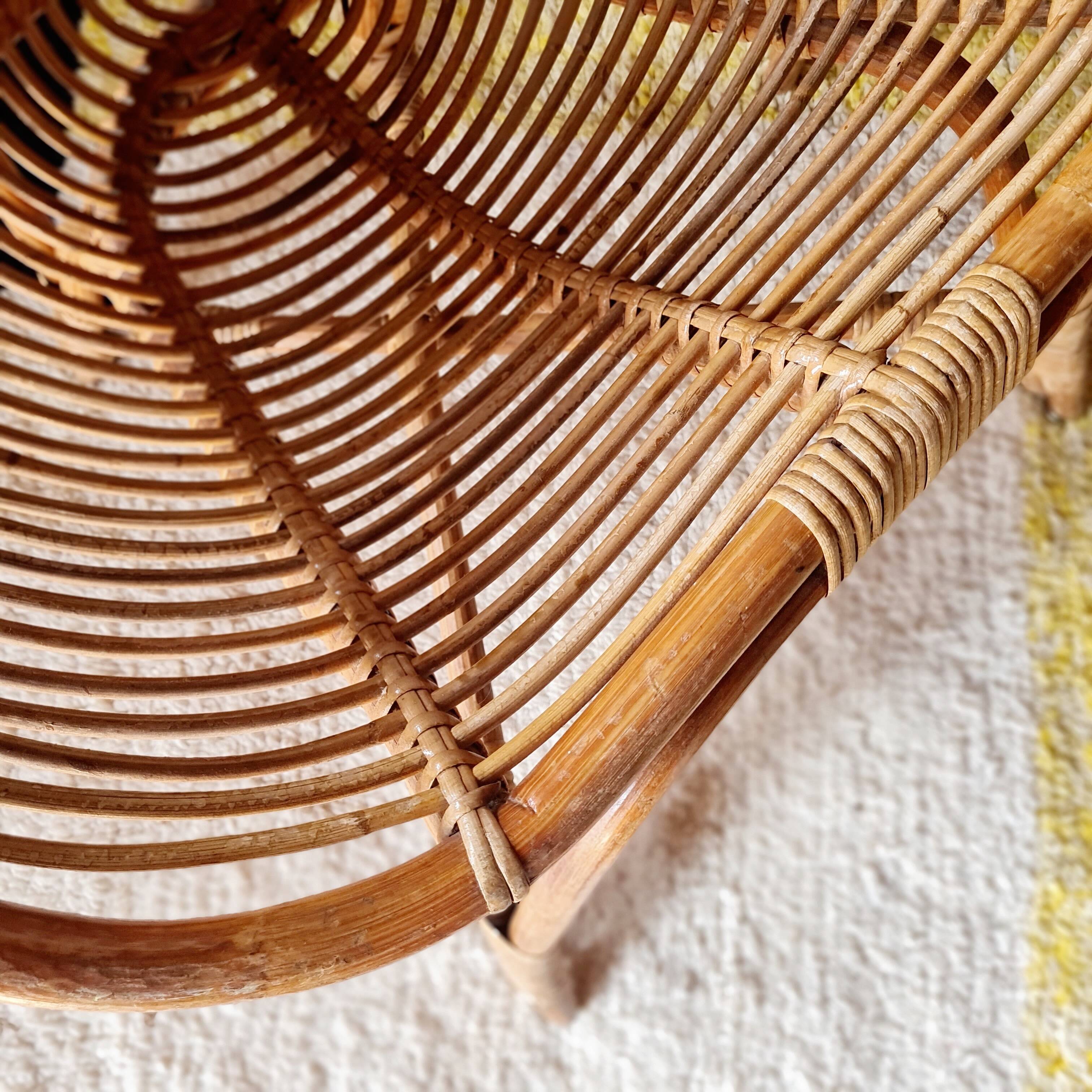 Pair of vintage basket chairs in rattan – Riviera style 1960