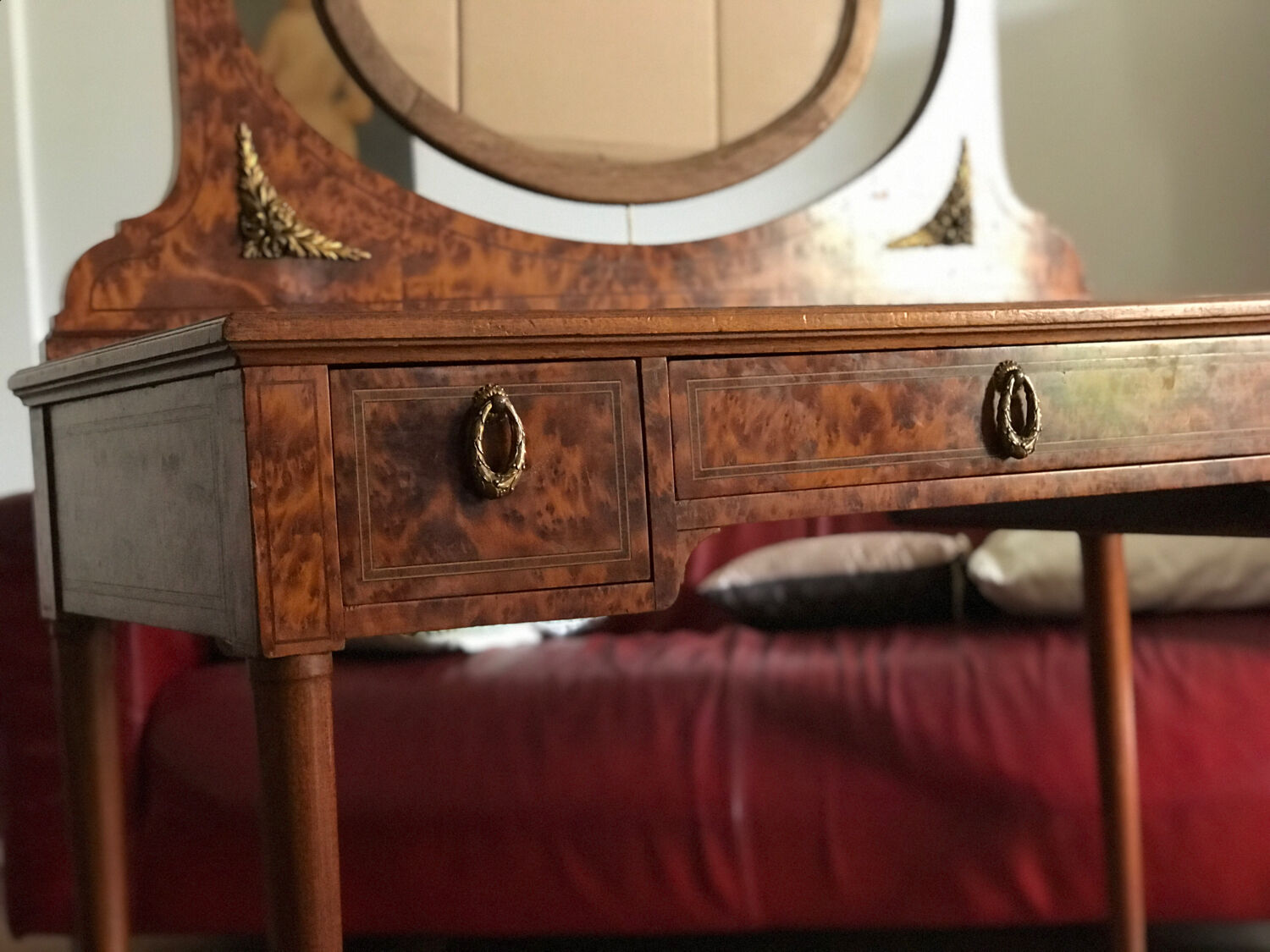 Desk in elm burl and bronze