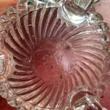 Glass sugar bowl and brass tongs