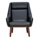 1970s, Danish highback armchair, black artificial leather, teak wood legs.
