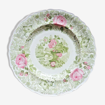 Assiette en faience de Creil Montereau XIXème décor vert et rose