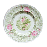 Faience plate of Creil Montereau XIXth green and pink decoration