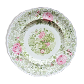 Faience plate of Creil Montereau XIXth green and pink decoration