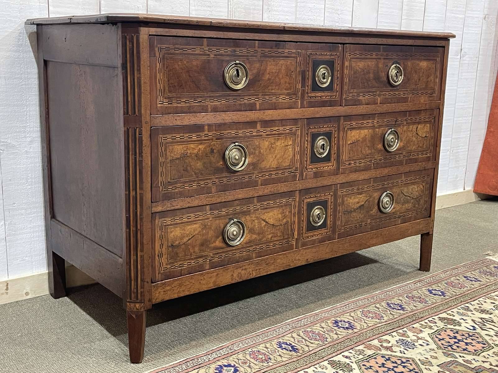 Louis XVI period chest of drawers in walnut, oak and fir, 18th century