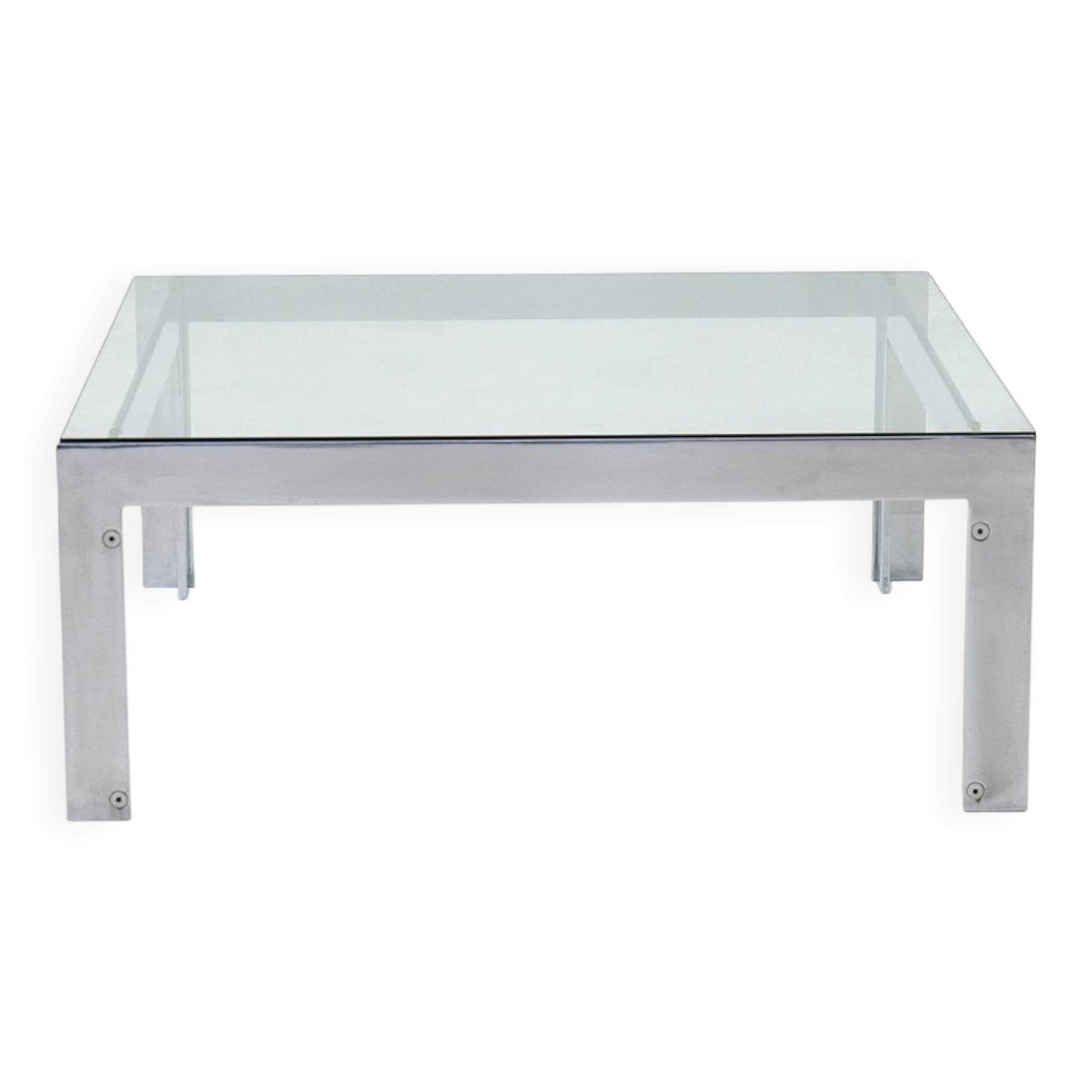 Table basse en acier et verre par Alberto Rosselli pour Saporiti, années 1970