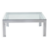 Table basse en acier et verre par Alberto Rosselli pour Saporiti, années 1970