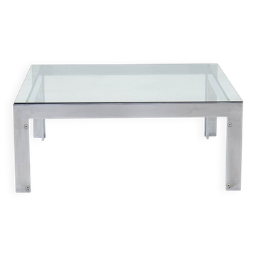 Table basse en acier et verre par Alberto Rosselli pour Saporiti, années 1970