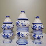 3 Delft style earthenware spice jars or apothecary pots