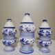 3 Delft style earthenware spice jars or apothecary pots