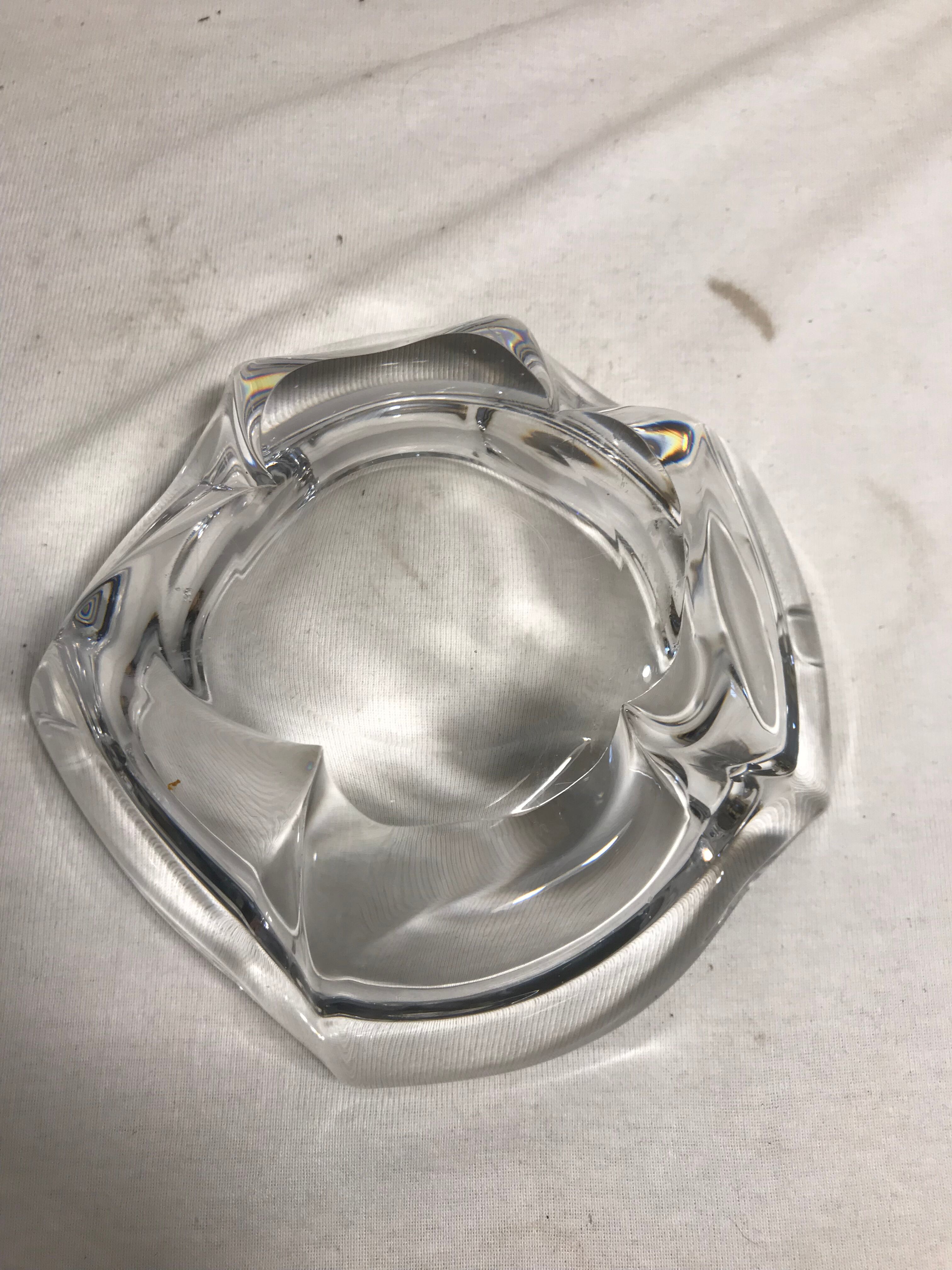 Former grand model Daum crystal ashtray signed France vintage