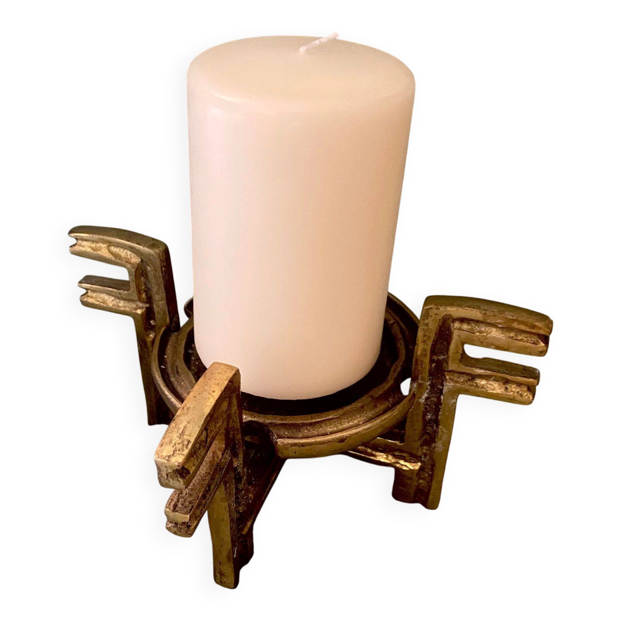 Brutalist candle holder '60-70, patinated gold