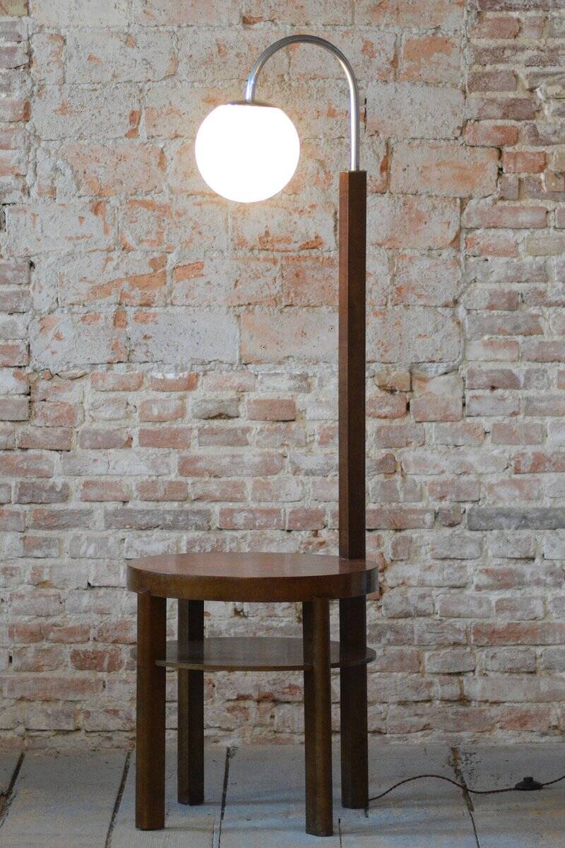 Art Deco Floor Lamp in Beech and Walnut, 1930s