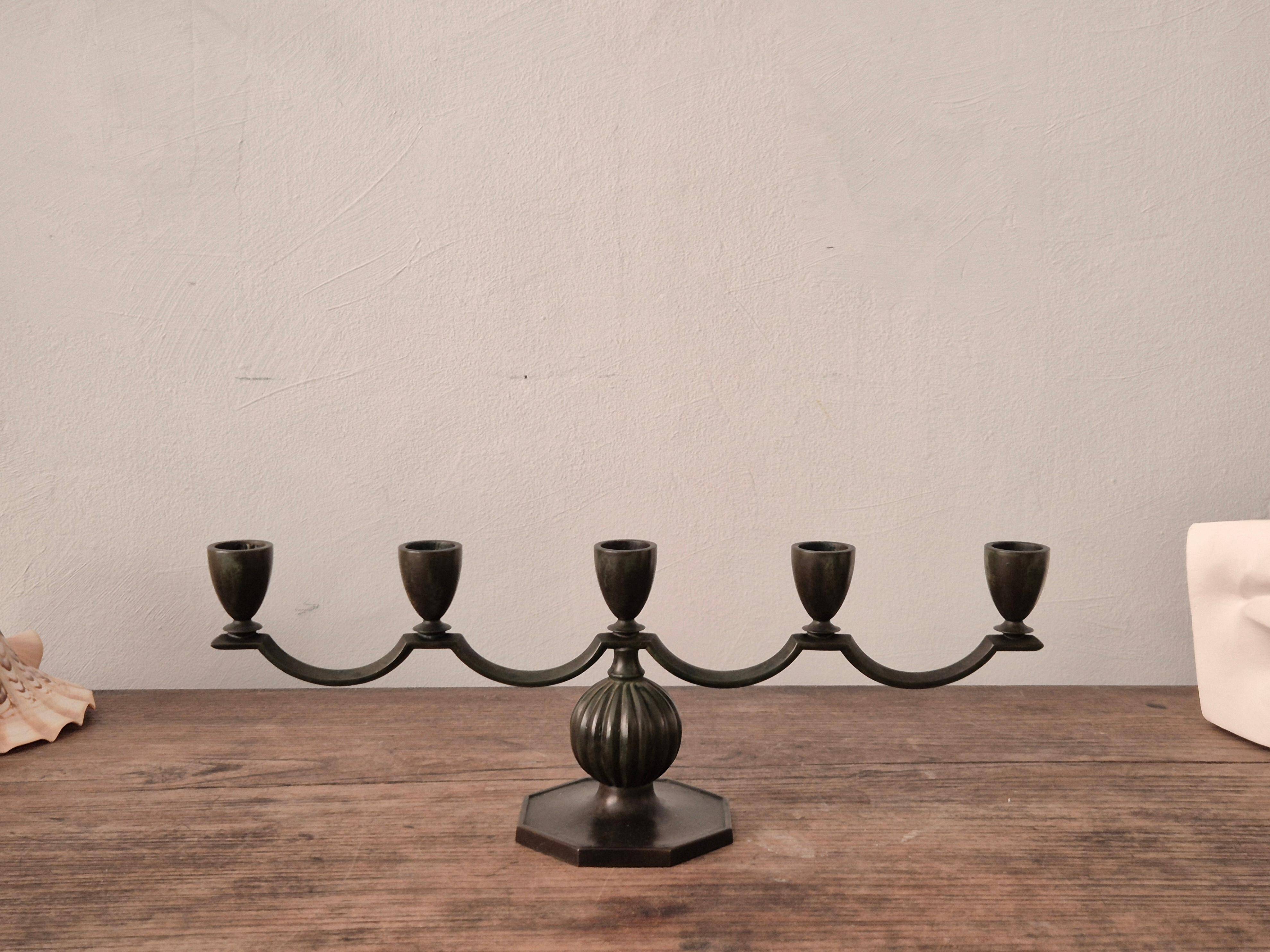 Elegant Swedish Grace Candelabra in Solid Bronze by Jacob Ängman, GAB