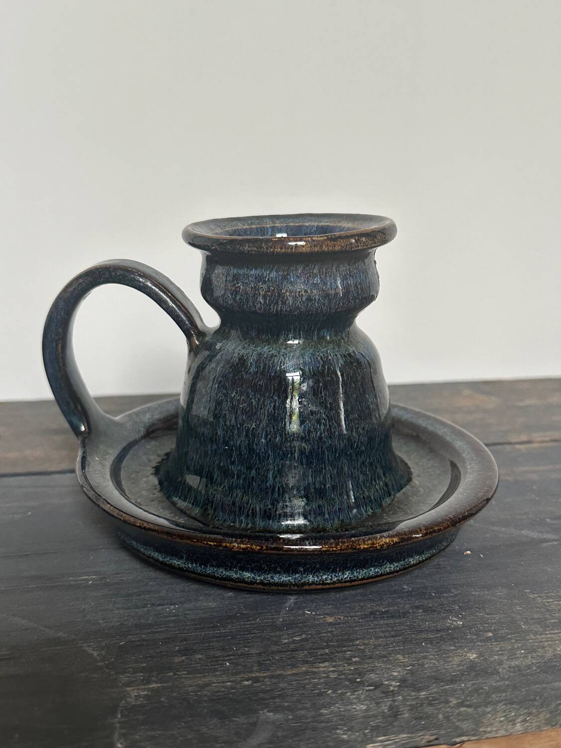 Enameled stoneware candle holder