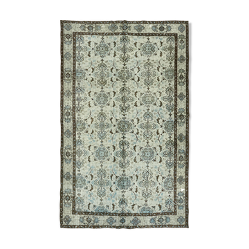 Handmade distressed oriental 1980s 190 cm x 300 cm blue rug