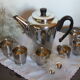 Brushed chrome nickel-plated copper coffeepot and 6 cups alu