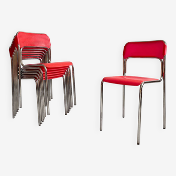Ensemble de 7 chaises de salle à manger empilables de style Bauhaus, Italie Années 1970