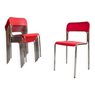 Ensemble de 7 chaises de salle à manger empilables de style Bauhaus, Italie Années 1970