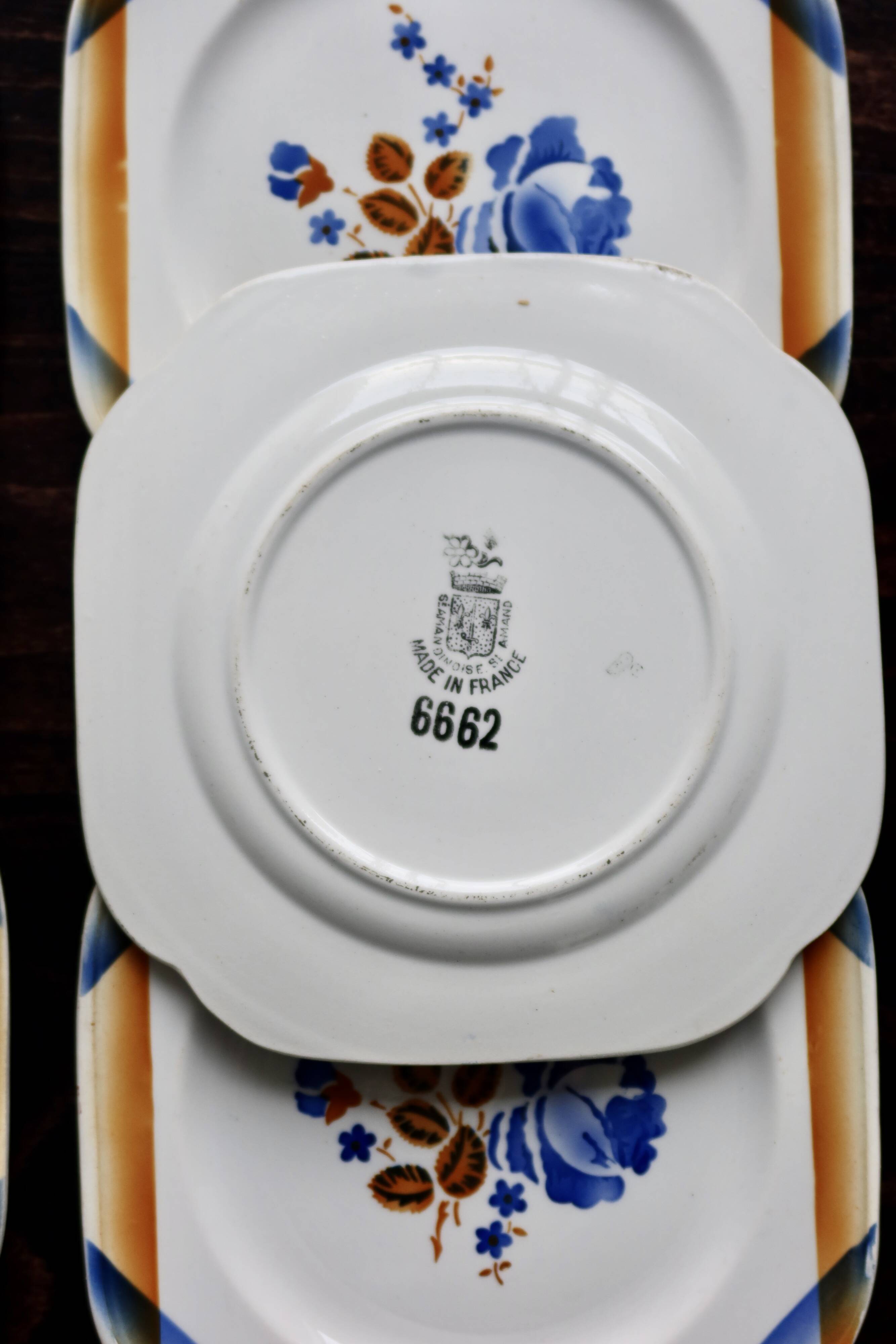 6 assiettes à dessert vintage carrées en faïence Saint Amandinoise