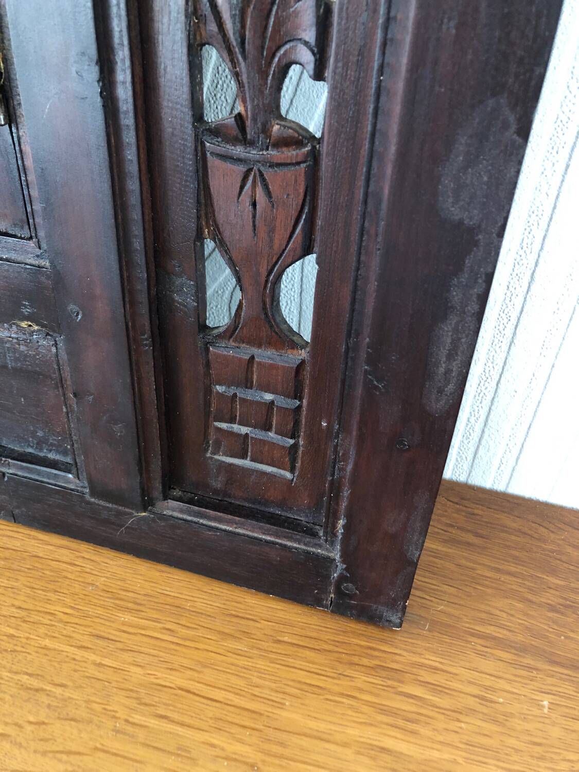 Vintage Indonesian teak shuttered mirror