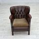 Fauteuil danois des années 1930, cuir marron, velours.
