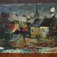 Oil on cardboard by Gérard Guéguéniat 1956 representing a village