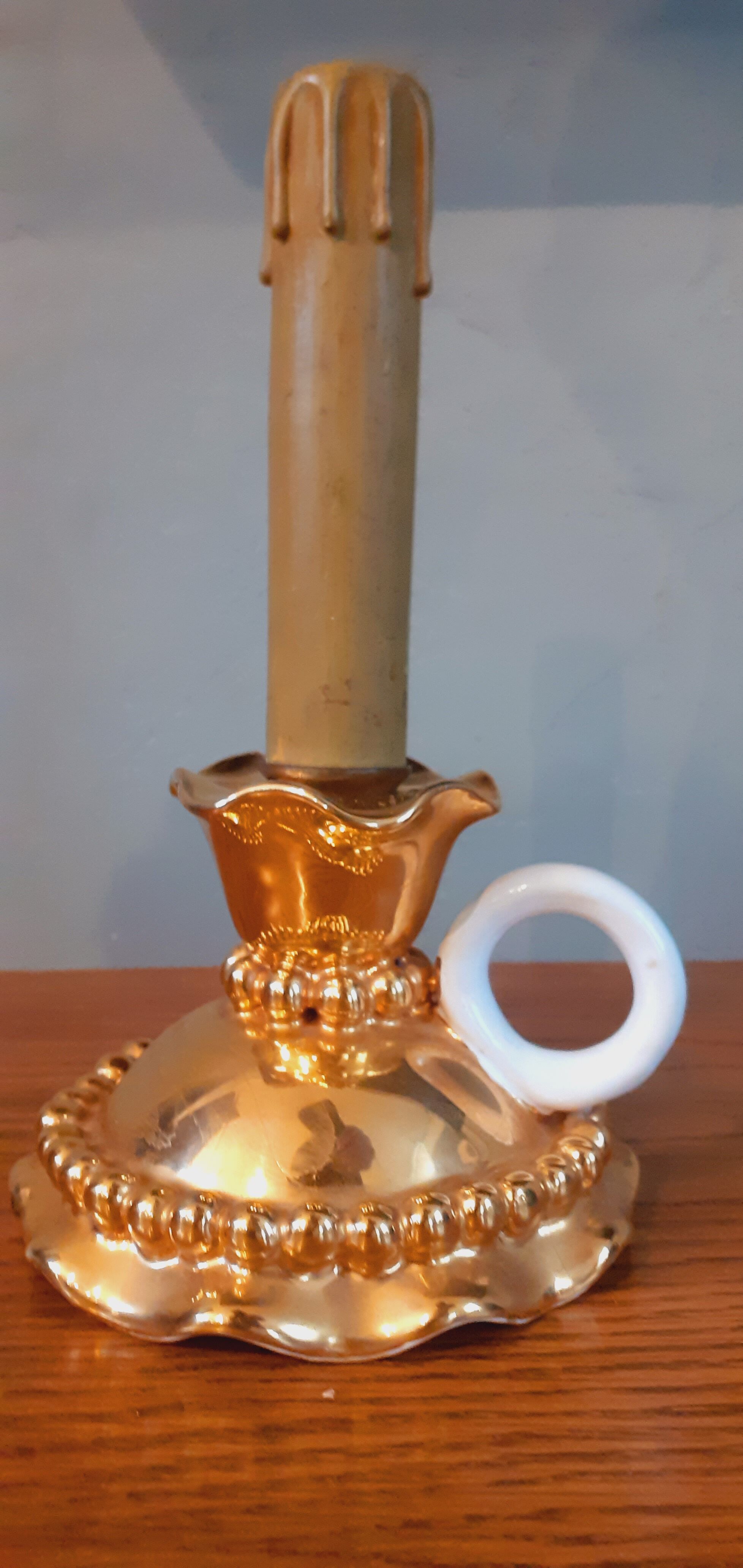 Art deco lamp earthenware malicorne golden 30s in the shape of hand candlestick