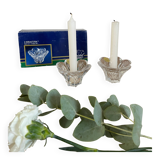 Lot of crystal flower candle holders.