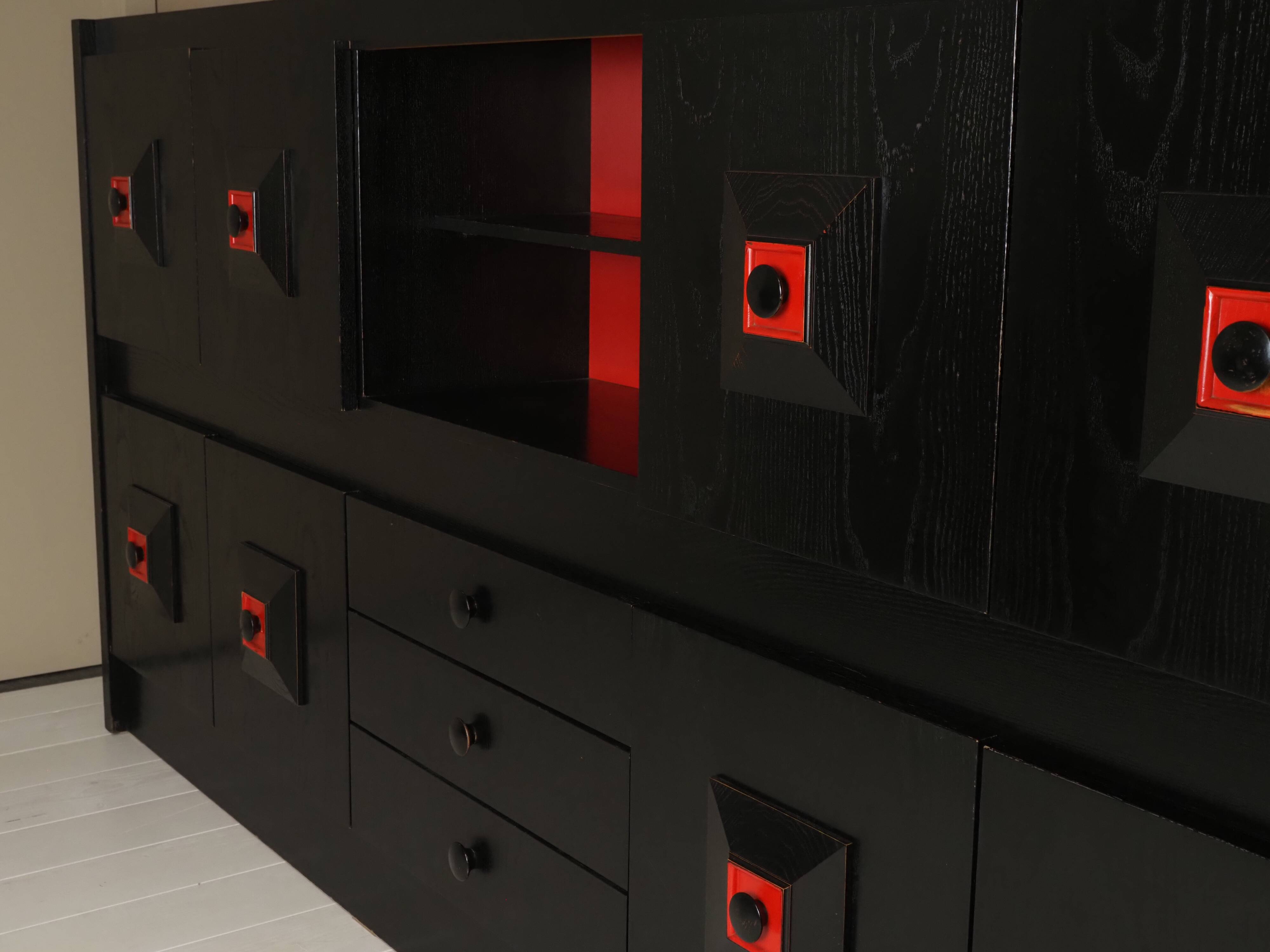 Brutalist Belgian buffet in black and red from the 1960s.