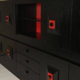 Brutalist Belgian buffet in black and red from the 1960s.