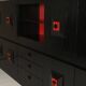 Brutalist Belgian buffet in black and red from the 1960s.