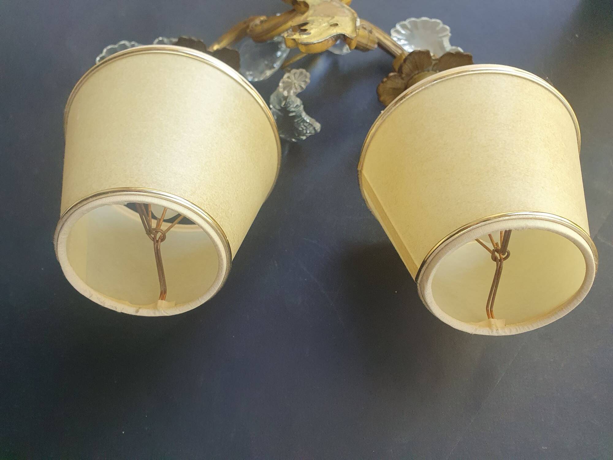 Pair of wall sconces candle holders with antique pendants