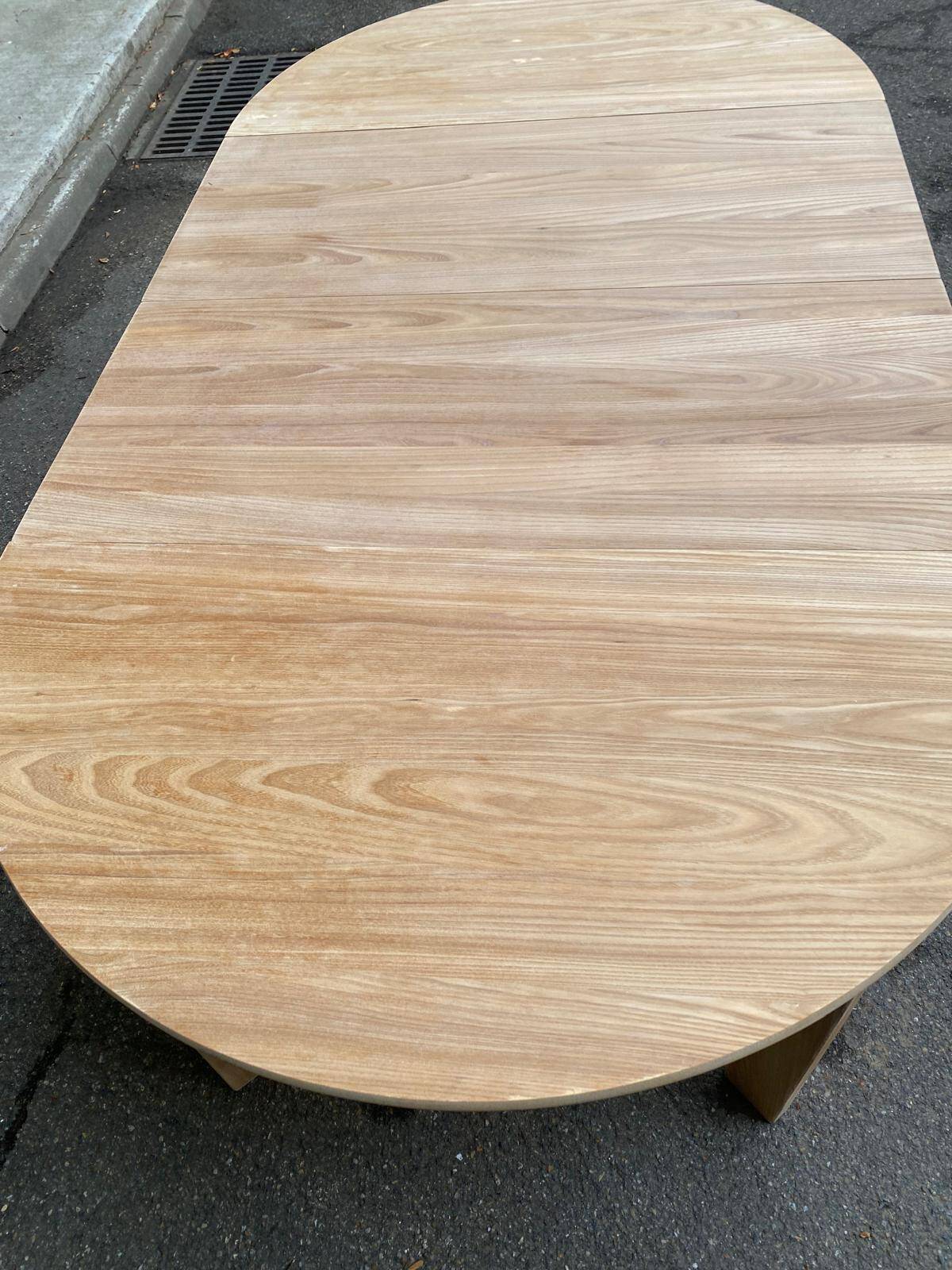 Scandinavian round extendable dining table stripped in raw oak 1980