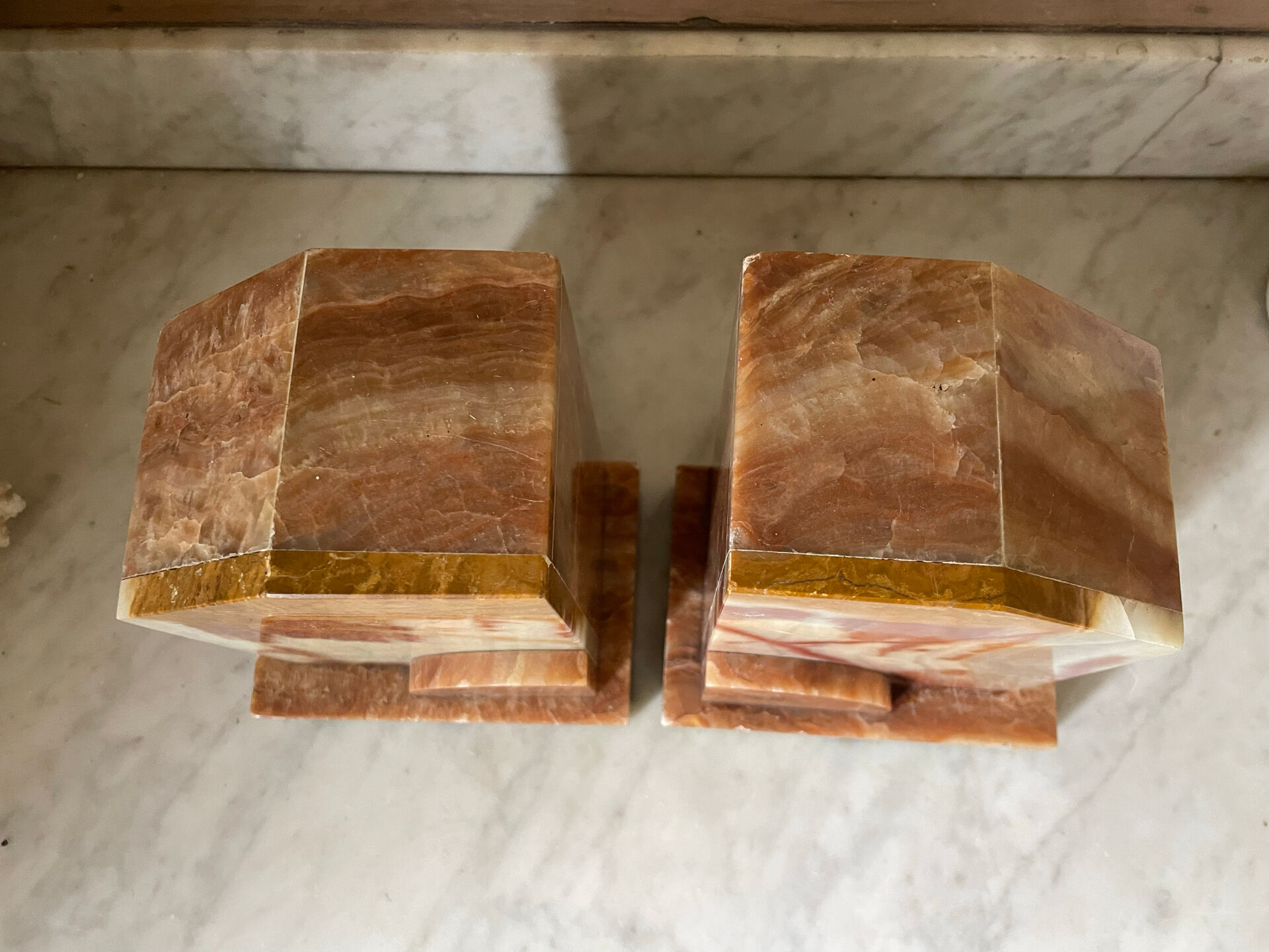 Pair of Art Deco marble and onyx bookends