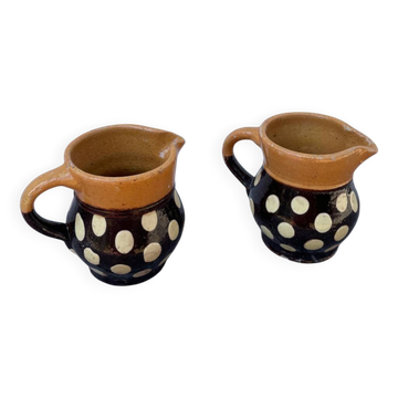 Duo of small Italian polka dot jars
