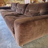 Vintage 3-seater canapé in brushed steel and brown velvet.