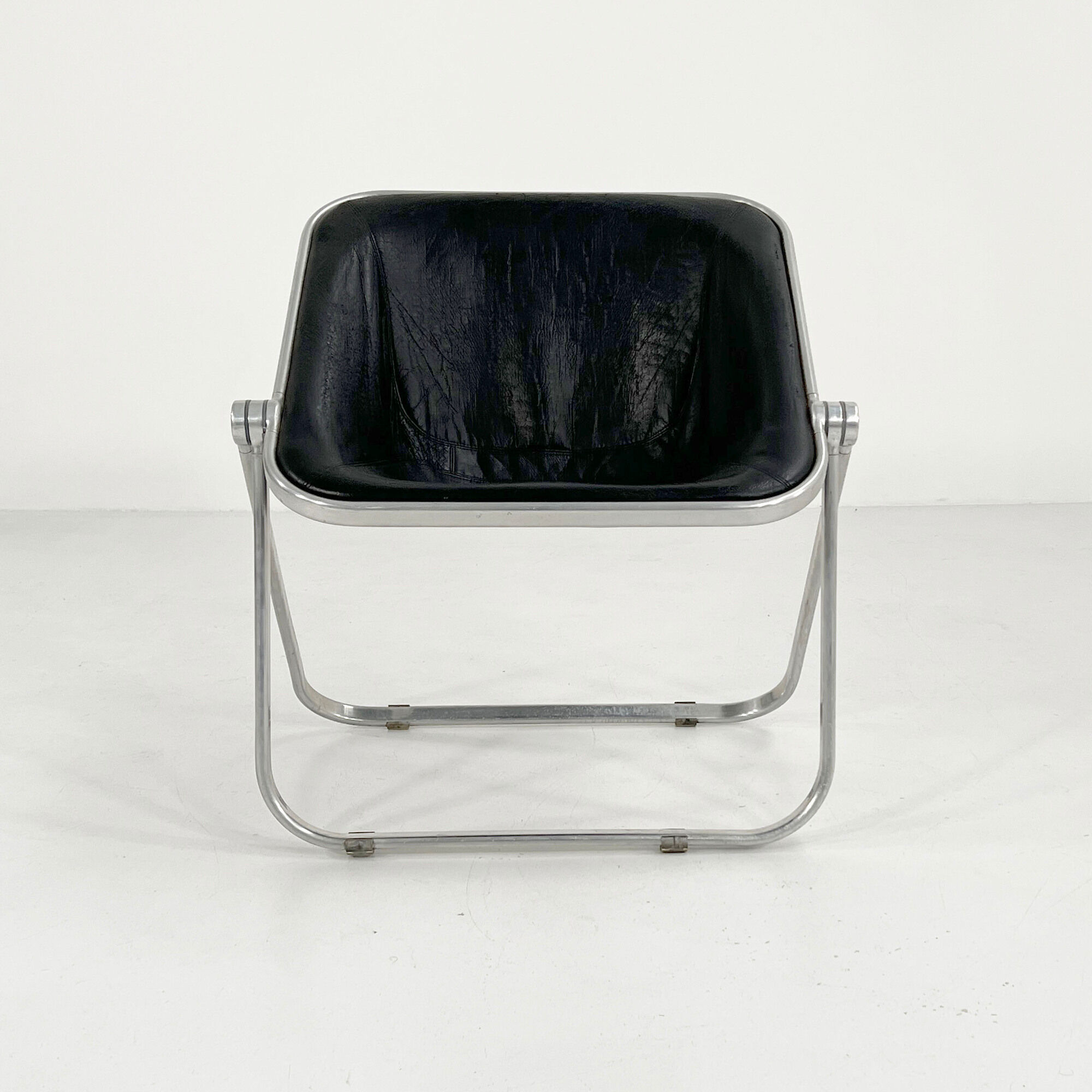 Plona chair in black leather by Giancarlo Piretti for Anonima Castelli, 1970