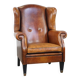 Fauteuil à oreilles en cuir de mouton vintage de style anglais