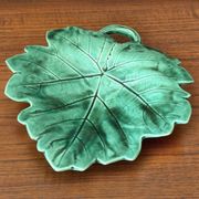 Plat Coupe Vide poche Vintage barbotine feuille faïence Sarreguemines