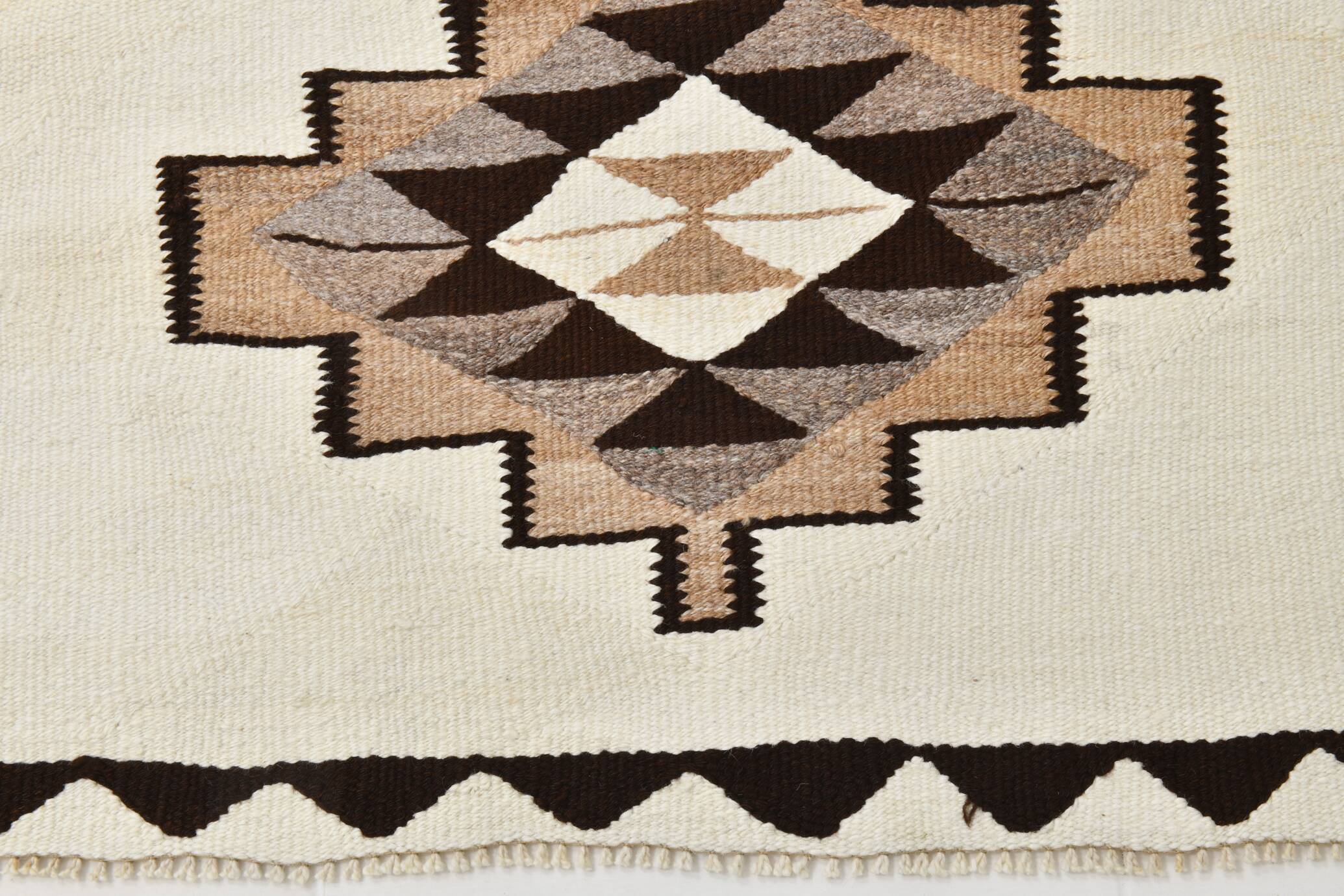 Off White & Brown Tribal Kilim Runner Rug, 101x388Cm