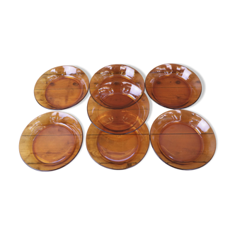 Lot de 7 assiettes creuses ambrées Duralex