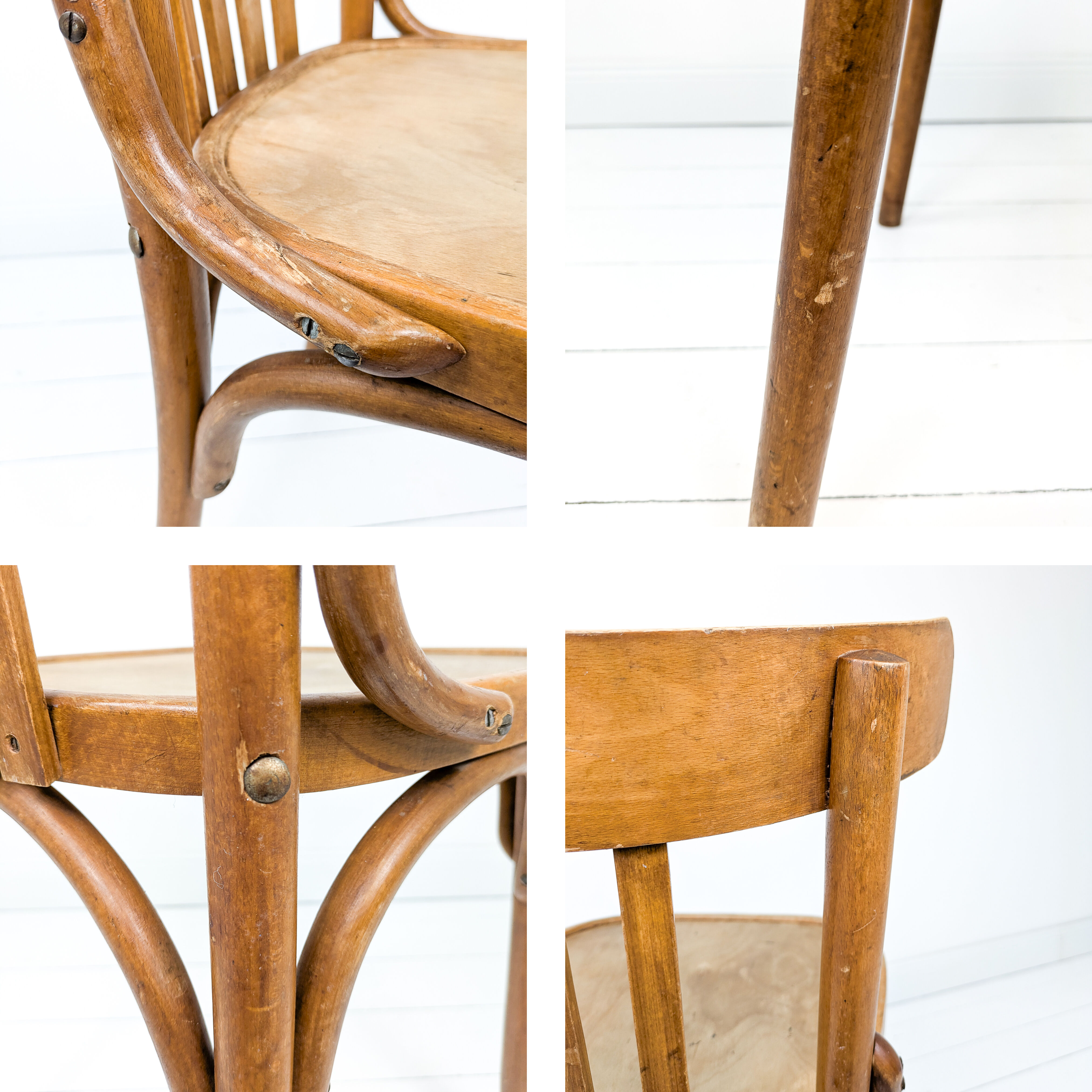 Chaise bistrot vintage en bois courbé avec dossier à barreaux