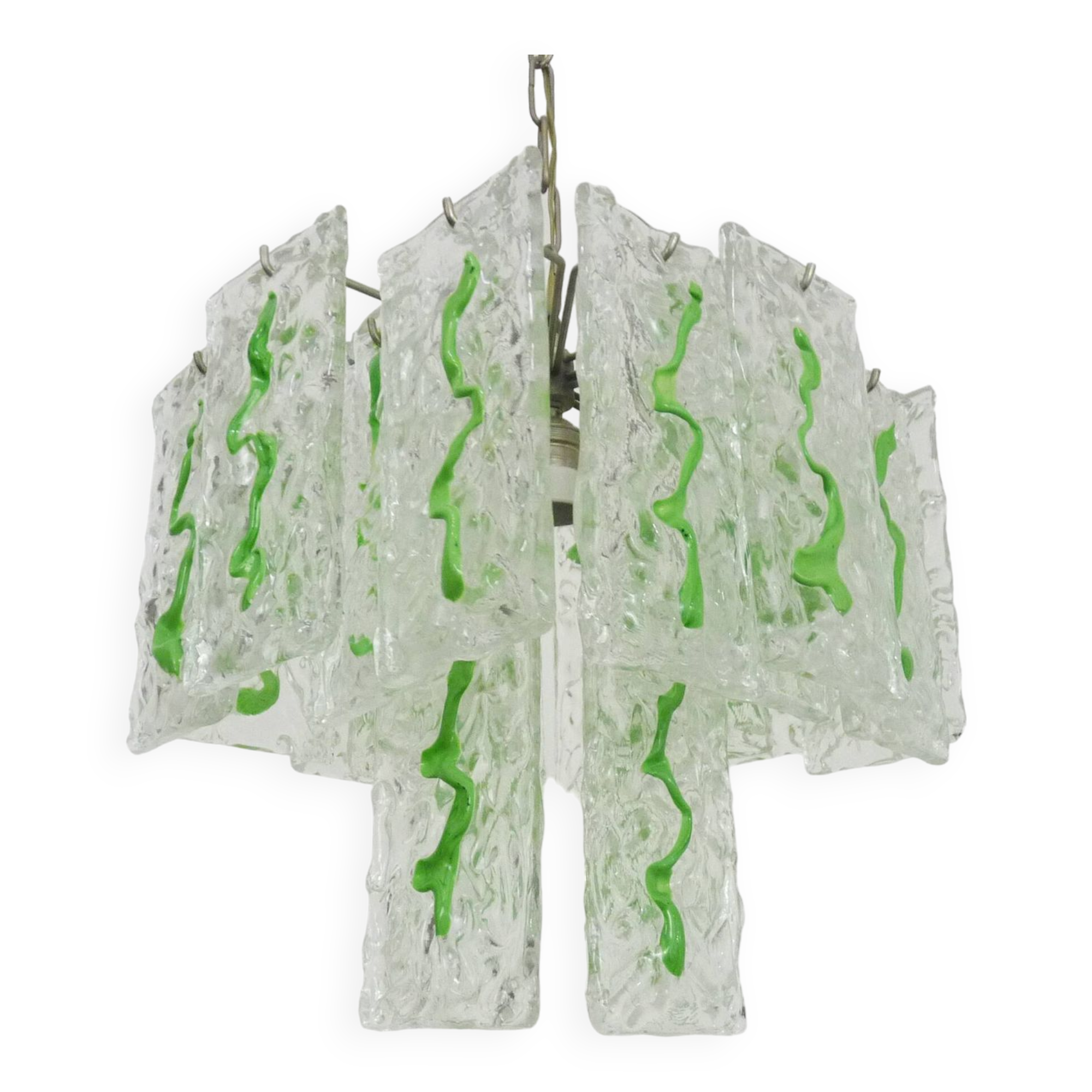 Mid-Century Italian Chandelier with Hanging Glass Plates Green Decor