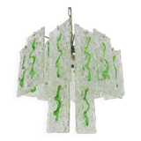 Lustre Mid-Century italien à plaques de verre suspendue décor vert