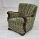 1960s, Danish armchair, green furniture velour, solid oak wood.