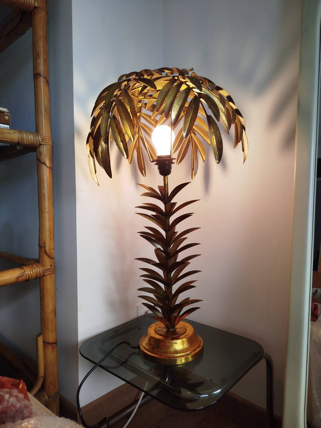 Large Palm Tree Lamp in gilded metal, late twentieth century.